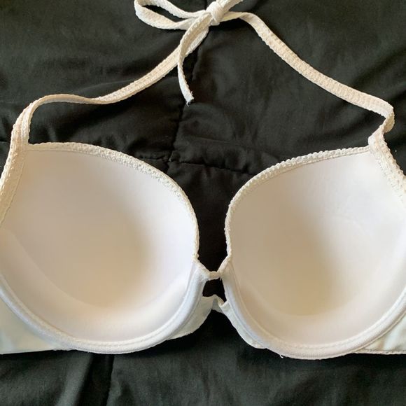 Victorias Secret Bikini Top White 34D Halter Push Up Bridal Textured Gold - Picture 6 of 7